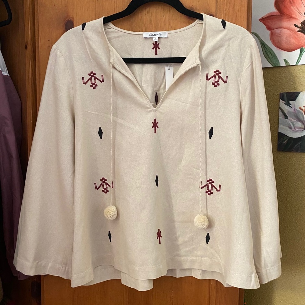 Madewell Embroidered 100% Silk Blouse